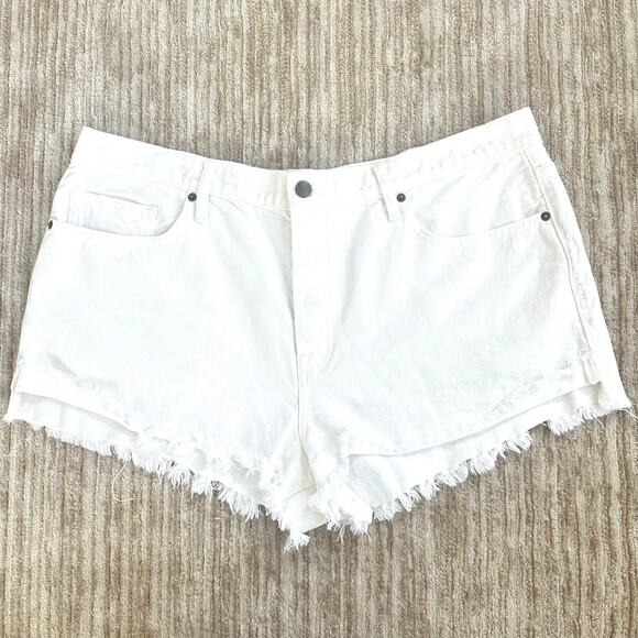 FRAME White Rumpled Blanc Grind High Rise Raw Hem Fringe Denim Shorts Sz 34 - Picture 2 of 7